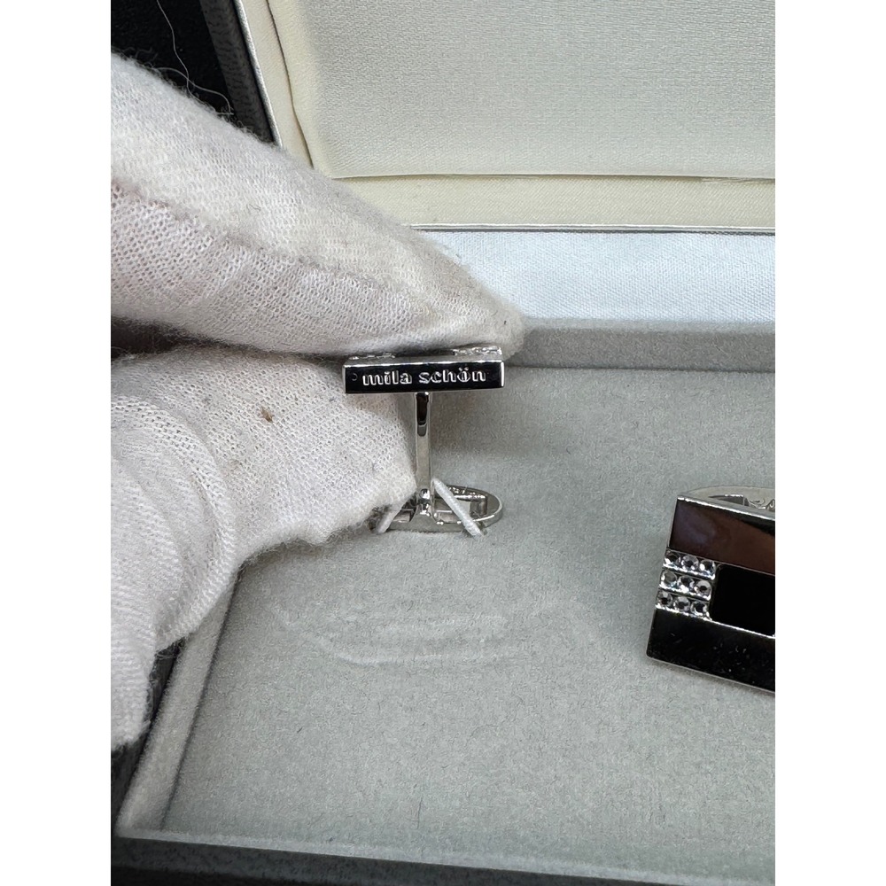 Mila Schön Cufflinks Tie Tack Set of 2 Vintage Gold Tone Black Square - Picture 10 of 10